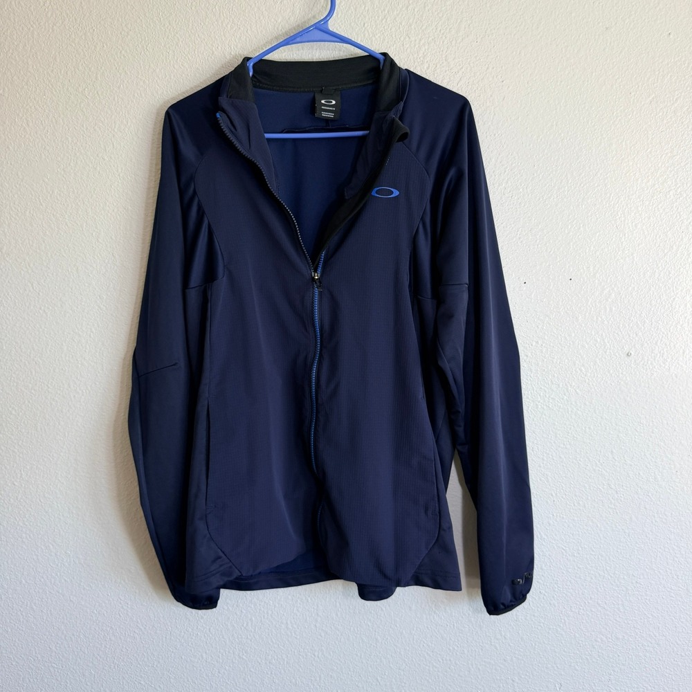 Oakley Performance Fit Full Zip Jacket Navy Blue Ripstop Mens Large CA35460
